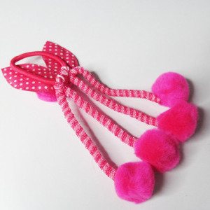 Fuchsia Pink color Girl's Rabbit Ear Hair Tie Rubber Bands Style Ponytail Holder
