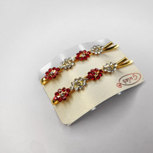 Red color Accessories - Party wear hair Clips Diamond Bobby Pins