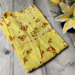 Yellow color Pretty Florals Ankle Length Night Dress 