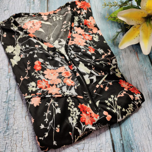 Black color Nightwear - Front zip floral print plus size Nighty for ladies
