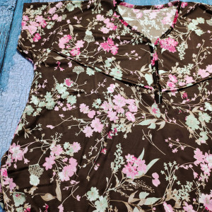 Brown color Front zip floral print plus size Nighty for ladies