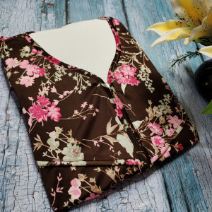 Brown color Nightwear - Front zip floral print plus size Nighty for ladies