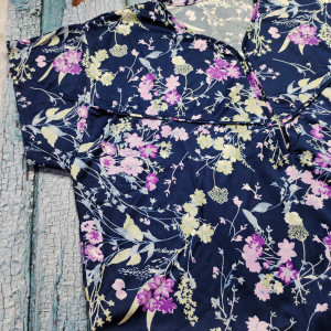 Navy Blue color Front zip floral print plus size Nighty for ladies