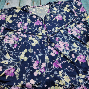 Navy Blue color Front zip floral print plus size Nighty for ladies