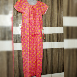 Peach color Leaf design Cotton Printed Nighty for women