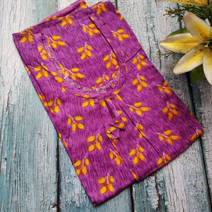 Purple color Leaf design Cotton Printed Nighty for women