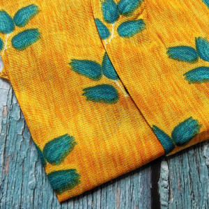 Mustard color Leaf design Cotton Printed Nighty for women