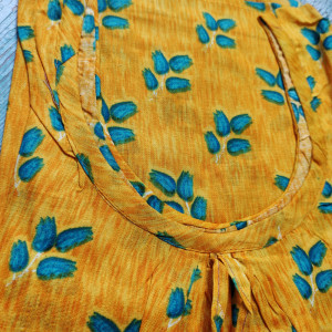 Mustard color Leaf design Cotton Printed Nighty for women