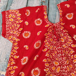 Red color Batik Cotton Printed Nighty for women