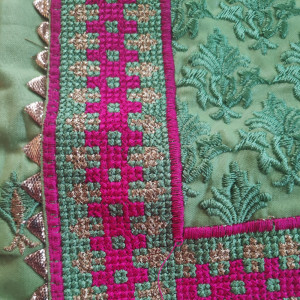 Light Green color Cross Stitch Embroidered Party Wear Suit