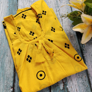 Yellow color Cotton Printed Nighty for women