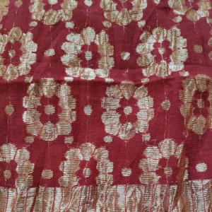 Red color Festive Wear Chanderi Suit With Net Heavy Dupatta
