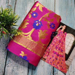 Magenta color Heavy Jaal Pattern Silk Saree