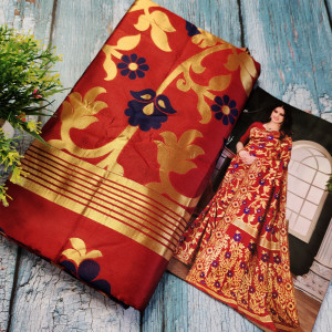 Maroon color Sarees - Heavy Jaal Pattern Silk Saree