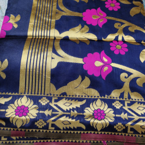 Navy Blue color Heavy Jaal Pattern Silk Saree