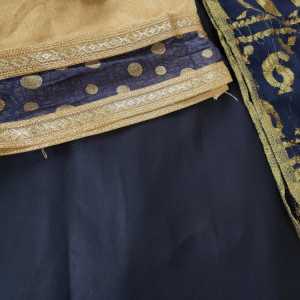 Navy Blue color Festive Wear Chanderi Suit With Net Heavy Dupatta
