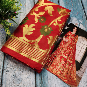 Red color Sarees - Heavy Jaal Pattern Silk Saree