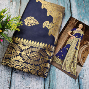 Navy Blue color Sarees - New Pallu Pattern Latest Design Silk Saree