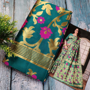 Rama green color Sarees - Heavy Jaal Pattern Silk Saree