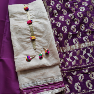 Magenta color Unstitched Suits - Festive Wear Chanderi Suit With Net Heavy Dupatta
