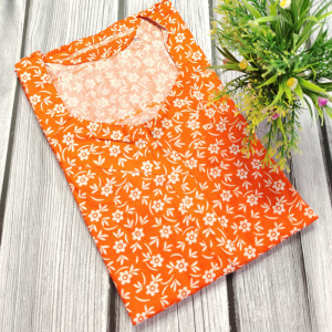 Orange color Cotton Printed Nighty for Ladies