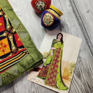 Bright Green (Dhani) color Sarees - Beautiful Printed Saree with Swarovski work Border