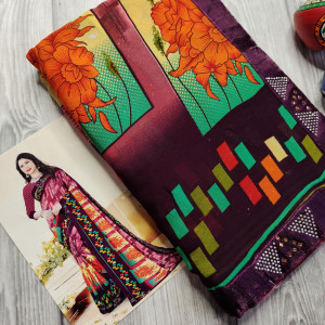 Mauve color Sarees - Beautiful Printed Saree with Swarovski work Border