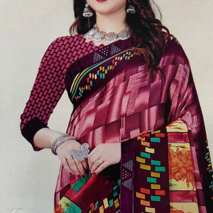 Mauve color Beautiful Printed Saree with Swarovski work Border