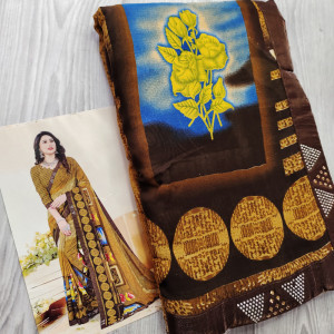 Mustard color Beautiful Printed Saree with Swarovski work Border