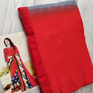 Red color Beautiful Printed Saree with Swarovski work Border