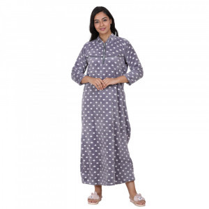 Grey color Woolen Fleece Blanket Material Nighty for Women