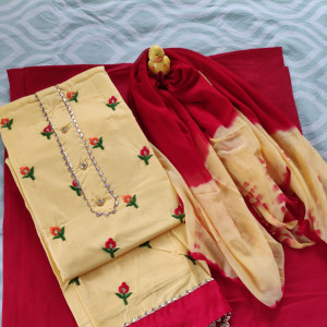 Yellow color Unstitched Suits - Casual Wear Suit