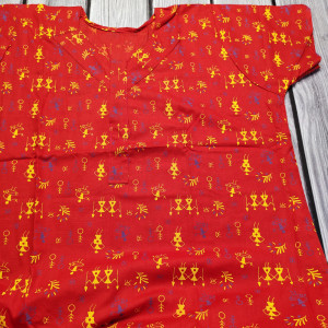 Red color Soft Cotton Printed Nighty for Ladies