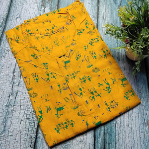 Yellow color Soft Cotton Printed Nighty for Ladies