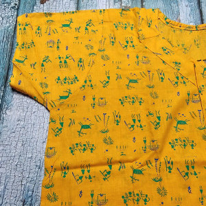 Yellow color Soft Cotton Printed Nighty for Ladies