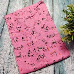 Pink color Soft Cotton Printed Nighty for Ladies
