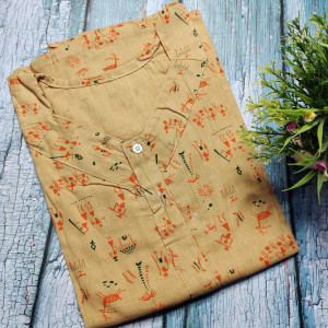 Beige color Soft Cotton Printed Nighty for Ladies