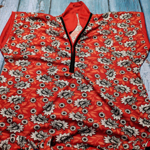 Red color Stylish Neck designs flower Print Nighty