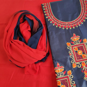 Navy Blue color Casual Wear Suit Embroidered Suit With Two Tone Dupatta