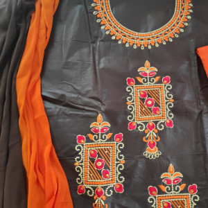Brown color Casual Wear Suit Embroidered Suit With Two Tone Dupatta