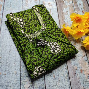 Bright Green (Dhani) color Nightwear - Batik Print Cotton Nighties for Women