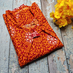 Yellow color Nightwear - Batik Print Cotton Nighties for Women