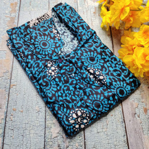 Blue color Nightwear - Batik Print Cotton Nighties for Women