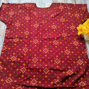 Maroon color Soft Cotton Printed Nighty for Ladies