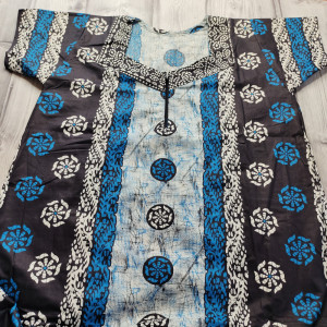 Blue color Batik Print Cotton Nighty for Ladies 