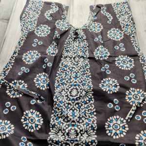 Navy Blue color Batik Print Cotton Nighty for Ladies 