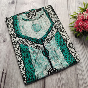 Green color Batik Print Cotton Nighty for Ladies 