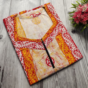 Yellow color Nightwear - Batik Print Cotton Nighty for Ladies 
