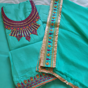 Greenish Blue color Embroidered Party Wear Suit