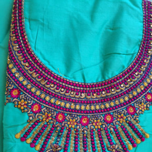 Greenish Blue color Embroidered Party Wear Suit